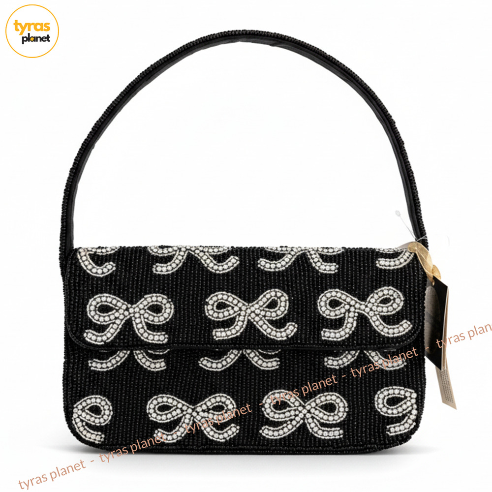 Made in India Black & Silver Bow Beaded Bag Purse, VIRAL! Hard To Find!